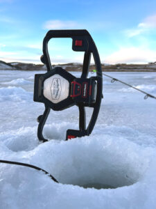 Cutting Edge. An electric auger has stayed competitive with the gas models owned before it, and the author’s expectations this ice season. Simonson Photo.